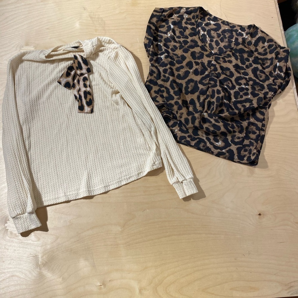 Shein Cream Textured Top and Leopard Print Blouse Medium (NZ)
